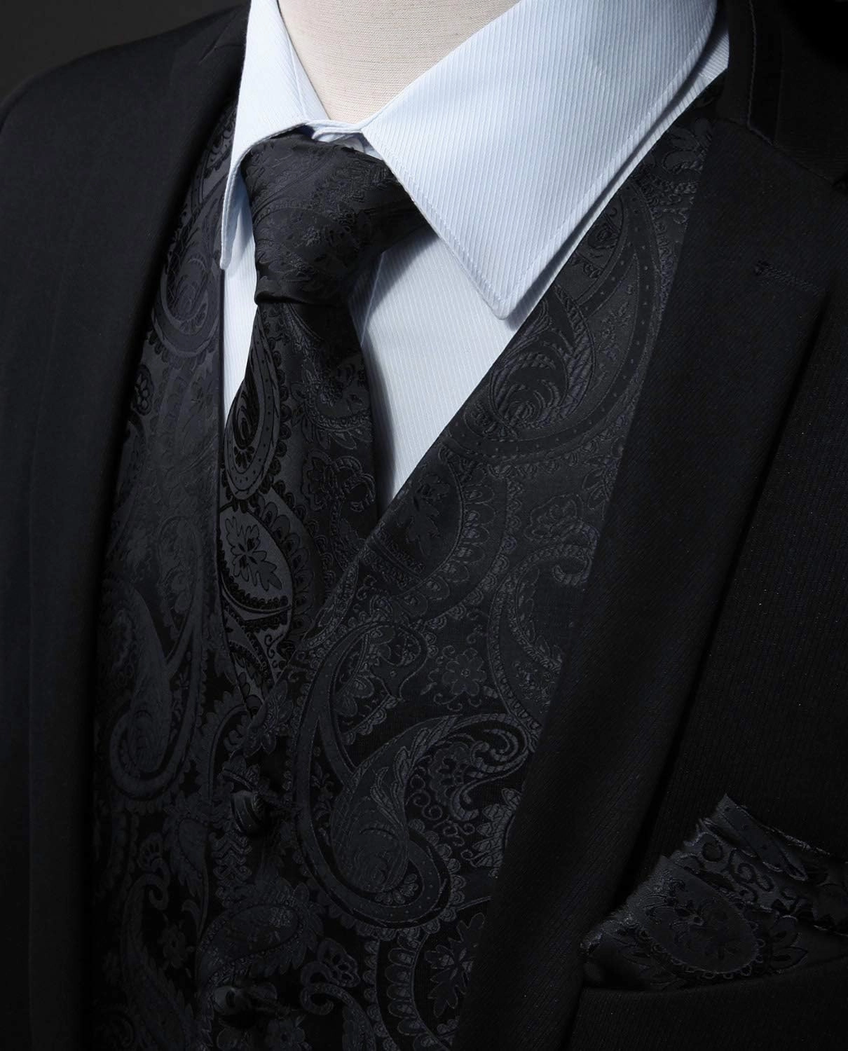 Enlision Mens Vest Tie Set Paisley Vest and Necktie Pocket Square 3pc Formal Dress Waistcoat for Suit or Tuxedo
