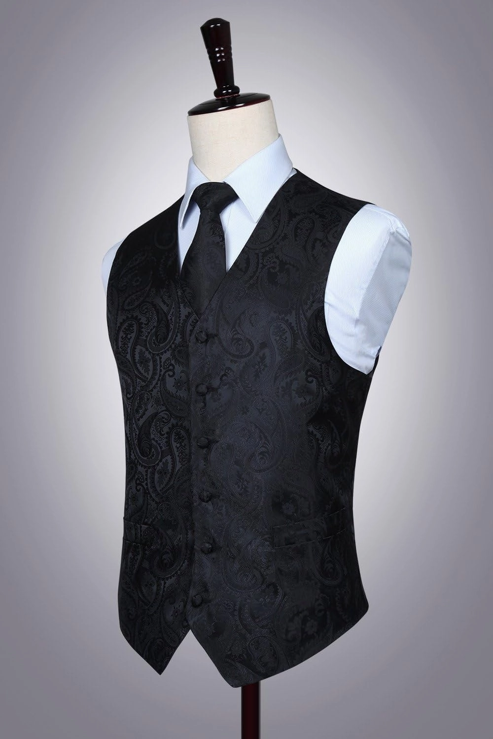 Enlision Mens Vest Tie Set Paisley Vest and Necktie Pocket Square 3pc Formal Dress Waistcoat for Suit or Tuxedo