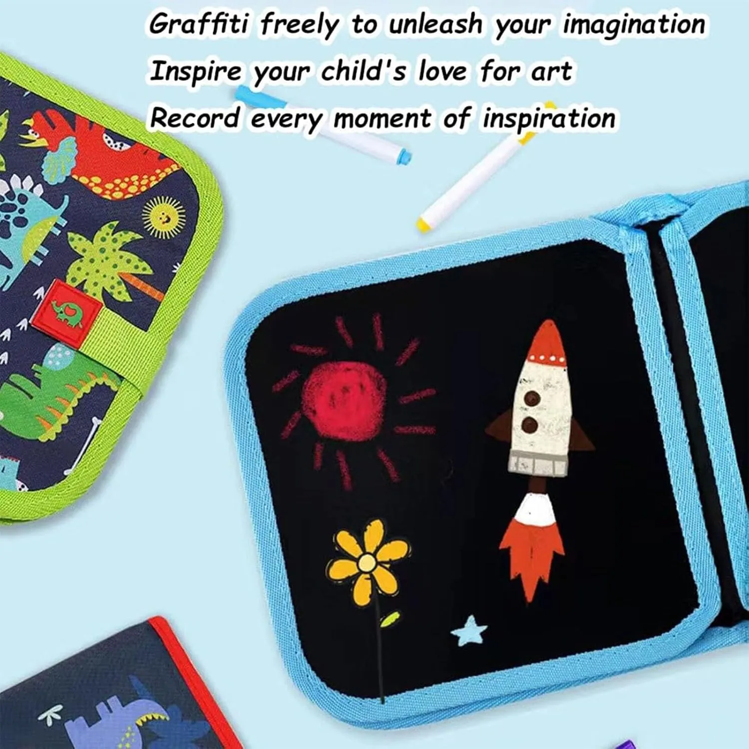 Erasable Coloring Book,Portable Dinosaur Pattern Erasable Graffiti Graffiti Book Set with 12 Pens 16 Pages,Reusable Doodle Drawing for Kids,Magic Water Drawing Mat,No Mess Washable(#F)