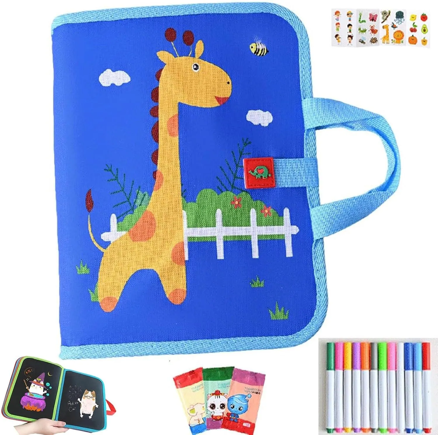 Erasable Coloring Book,Portable Dinosaur Pattern Erasable Graffiti Graffiti Book Set with 12 Pens 16 Pages,Reusable Doodle Drawing for Kids,Magic Water Drawing Mat,No Mess Washable(#F)