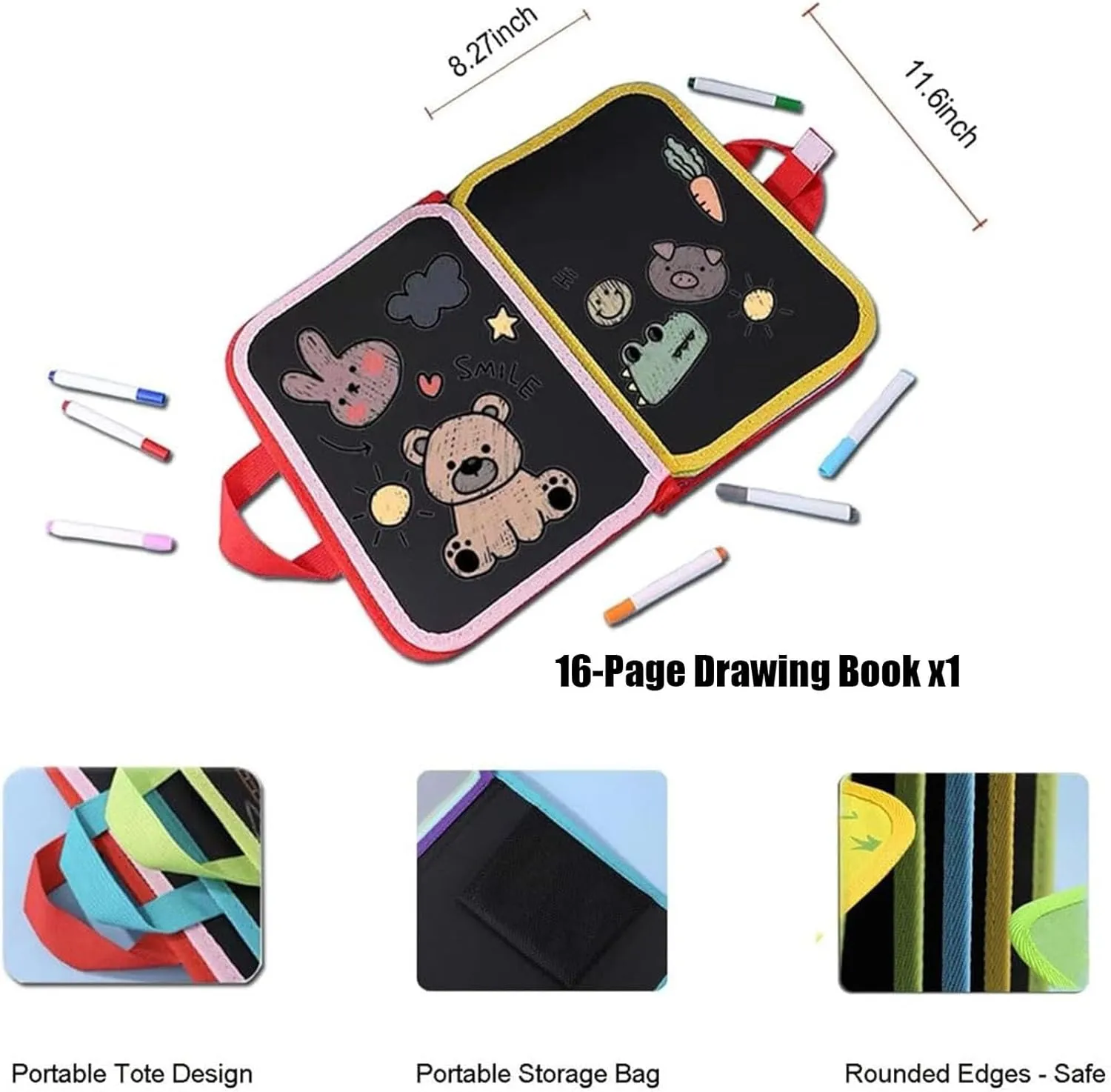 Erasable Coloring Book,Portable Dinosaur Pattern Erasable Graffiti Graffiti Book Set with 12 Pens 16 Pages,Reusable Doodle Drawing for Kids,Magic Water Drawing Mat,No Mess Washable(#F)