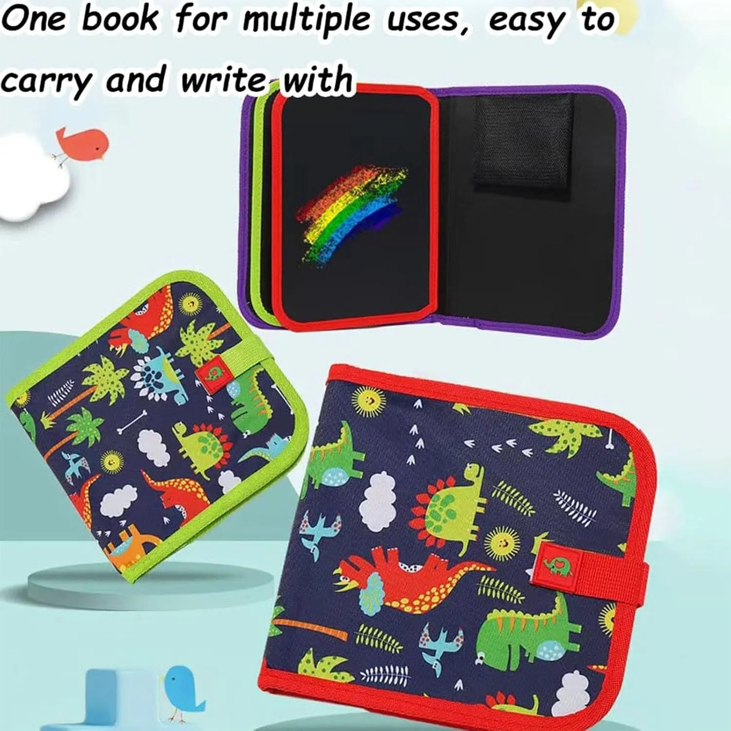 Erasable Coloring Book,Portable Dinosaur Pattern Erasable Graffiti Graffiti Book Set with 12 Pens 16 Pages,Reusable Doodle Drawing for Kids,Magic Water Drawing Mat,No Mess Washable(#F)