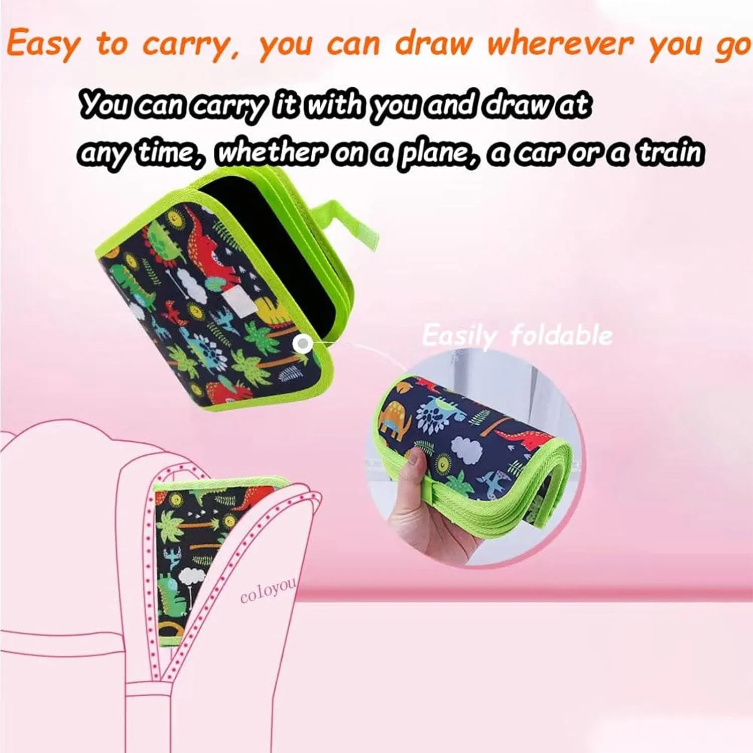 Erasable Coloring Book,Portable Dinosaur Pattern Erasable Graffiti Graffiti Book Set with 12 Pens 16 Pages,Reusable Doodle Drawing for Kids,Magic Water Drawing Mat,No Mess Washable(#F)