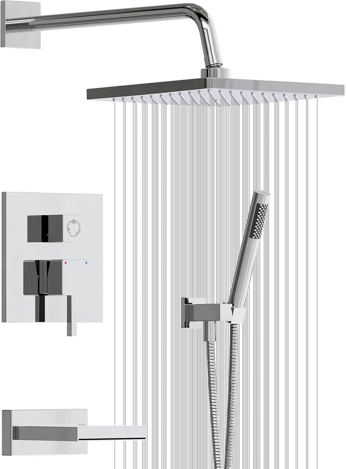 Esnbia Bathtub Shower Faucet Set, Rain Shower System with Tub Spout, 10 Inches Shower Heads with Handheld Spray Combo, Wall Mounted Shower Fixtures with Shower Valve kit, Chrome