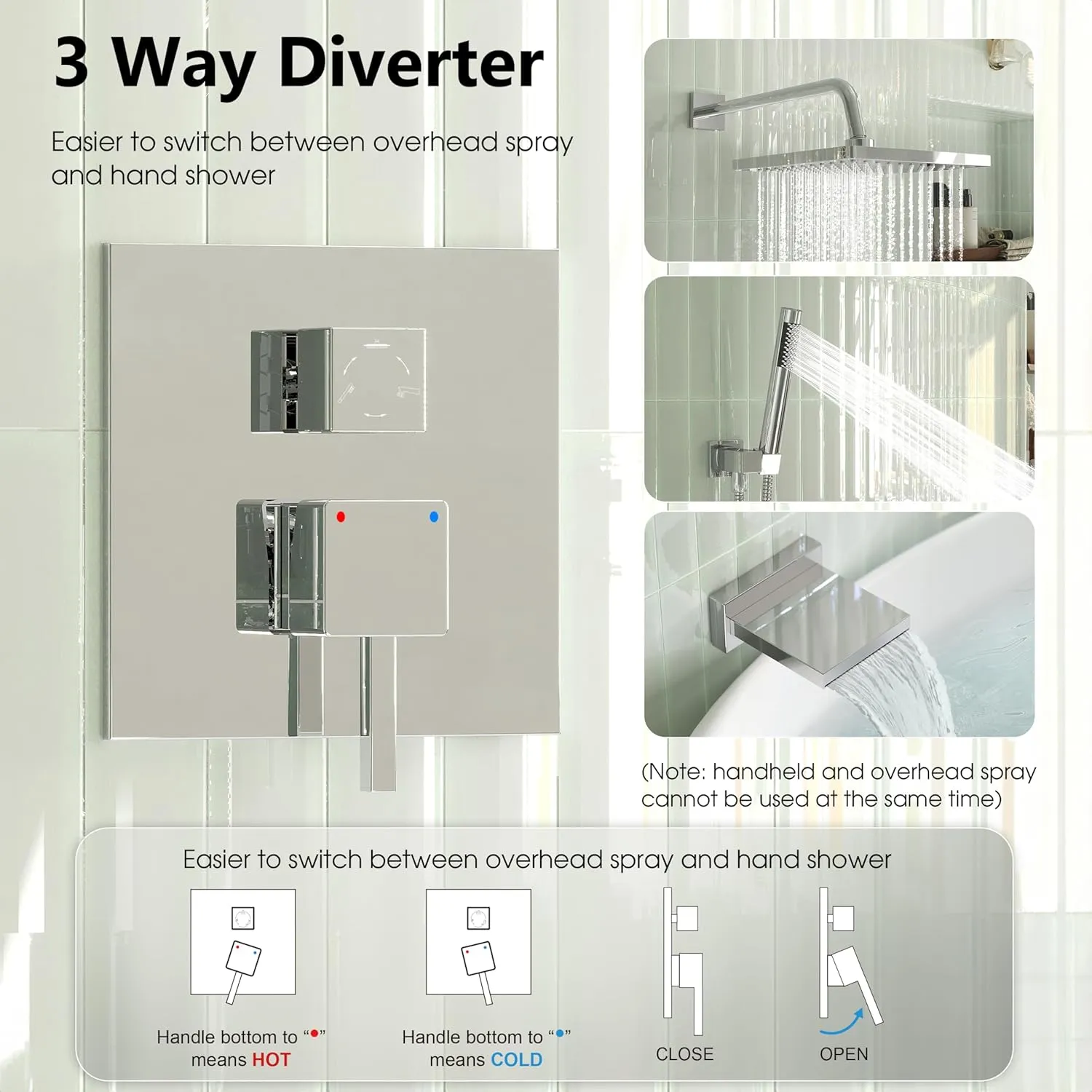 Esnbia Bathtub Shower Faucet Set, Rain Shower System with Tub Spout, 10 Inches Shower Heads with Handheld Spray Combo, Wall Mounted Shower Fixtures with Shower Valve kit, Chrome