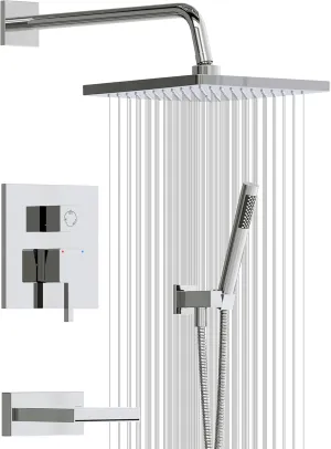 Esnbia Bathtub Shower Faucet Set, Rain Shower System with Tub Spout, 10 Inches Shower Heads with Handheld Spray Combo, Wall Mounted Shower Fixtures with Shower Valve kit, Chrome