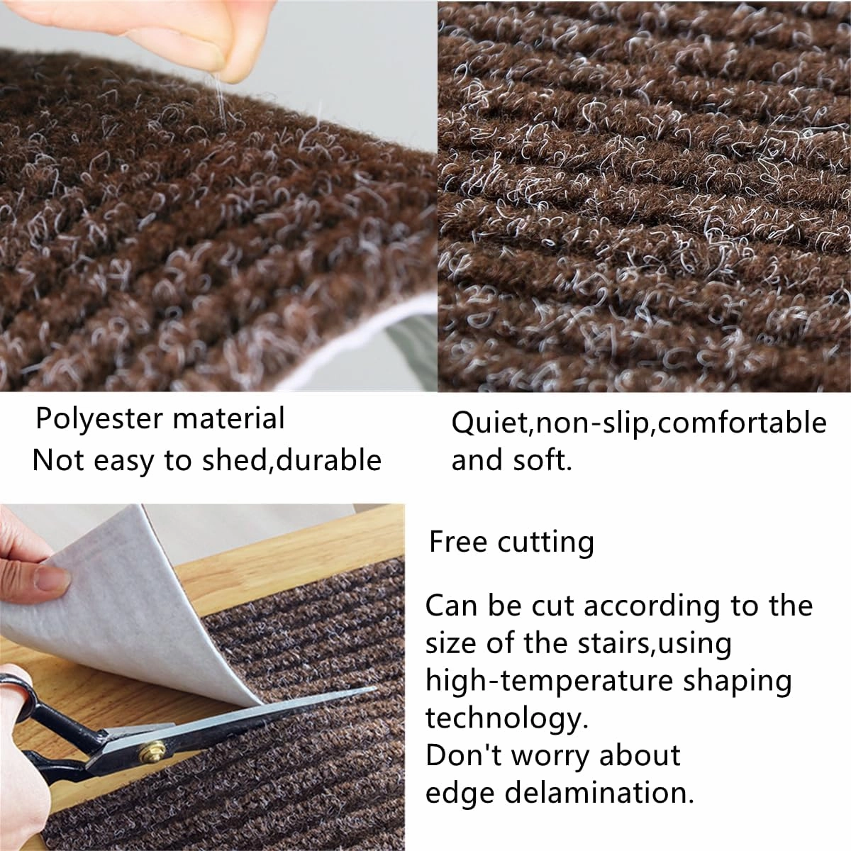 ESUPPORT Non-Slip Stair Treads Carpet Mat Rug 8 * 30" Leaf Pattern Indoor Stair Runners for Wooden Steps Kids Dogs Elders Pet with Reusable Adhesive Pack of 5