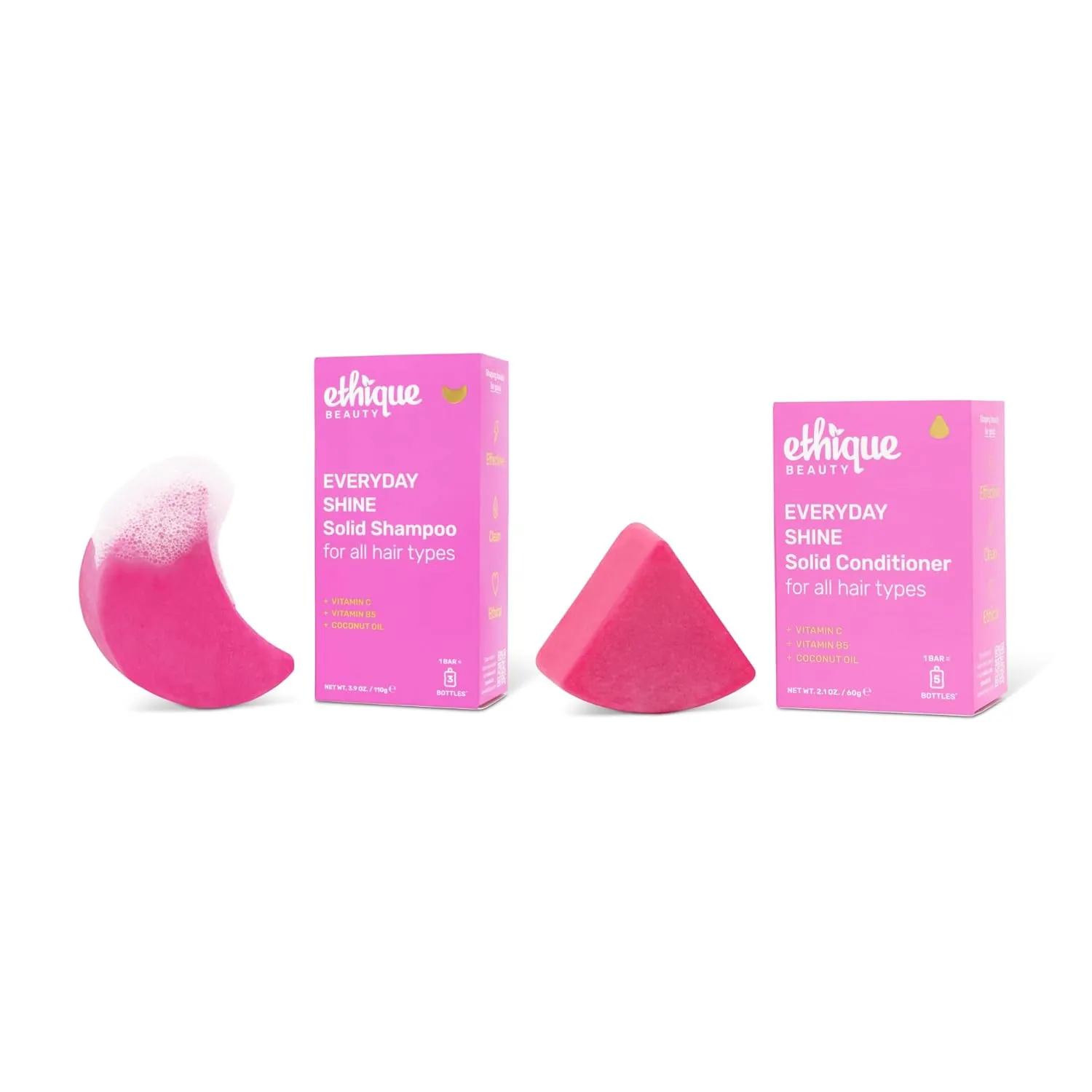 Ethique Beauty Everyday Shampoo & Conditioner Bar Set for Shiny Hair with Vitamin C
