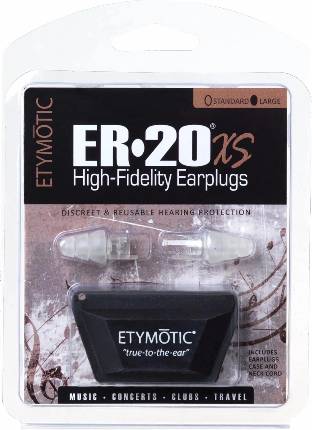 Etymotic Research ER20XS High-Fidelity Earplugs (Concerts, Musicians, Airplanes, Motorcycles, Sensitivity and Universal Hearing Protection) - Large, Clear Stem