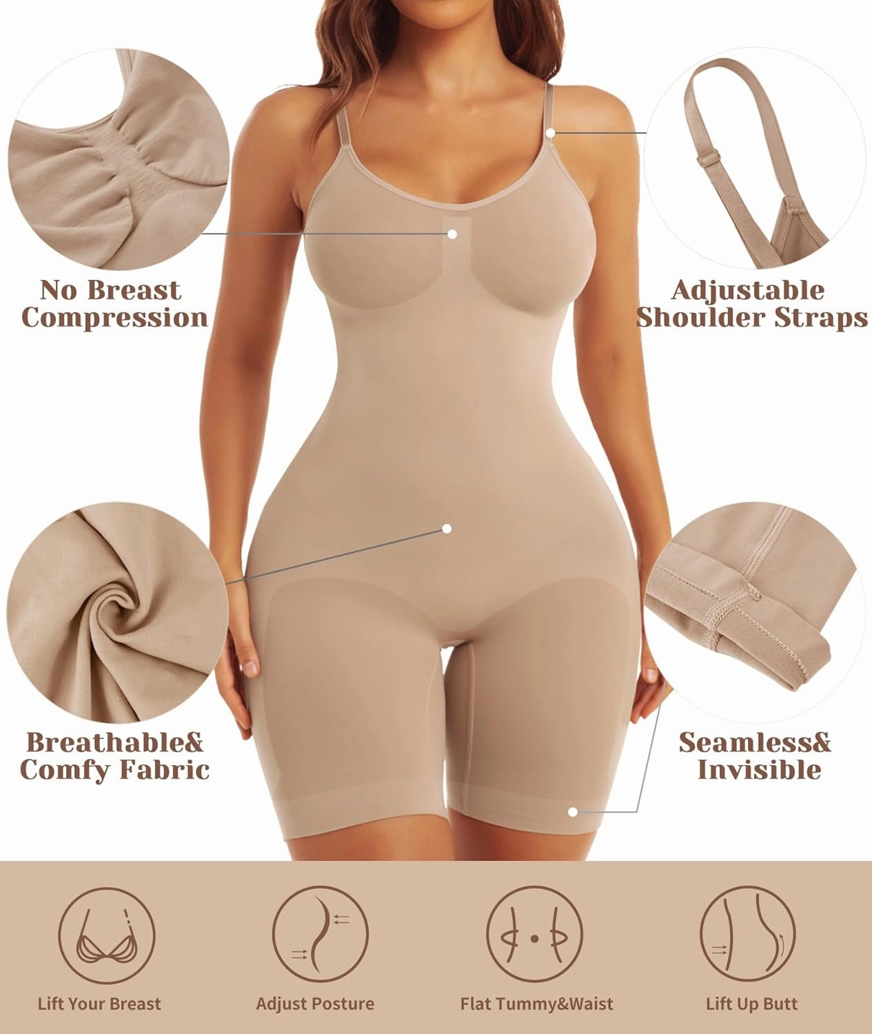 EUYZOU Shapewear Bodysuit for Women Tummy Control Seamless Sculpting Body Shaper Top
