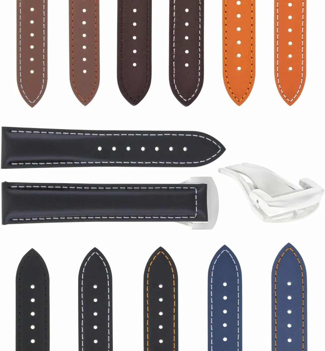 Ewatchparts 20-22-24mm Leather Watch Band Strap with Deployment Clasp Compatible with Omega Seamaster Planet Ocean