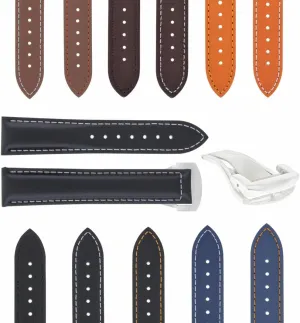 Ewatchparts 20-22-24mm Leather Watch Band Strap with Deployment Clasp Compatible with Omega Seamaster Planet Ocean