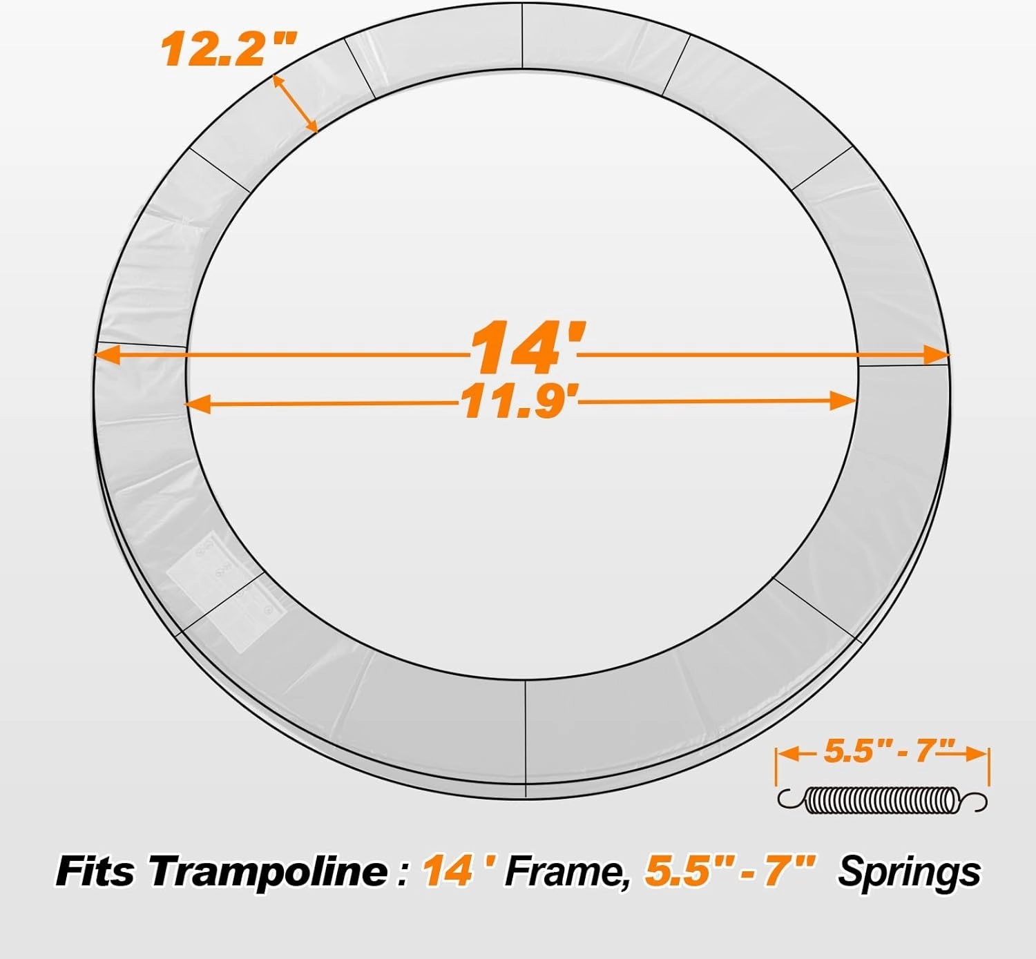 Exacme Upgraded Double-Sided Trampoline Pad 8 10 12 14 15 16ft, Replacement Safety Spring Cover Round, Waterproof Tear-Resistant, No Hole for Pole