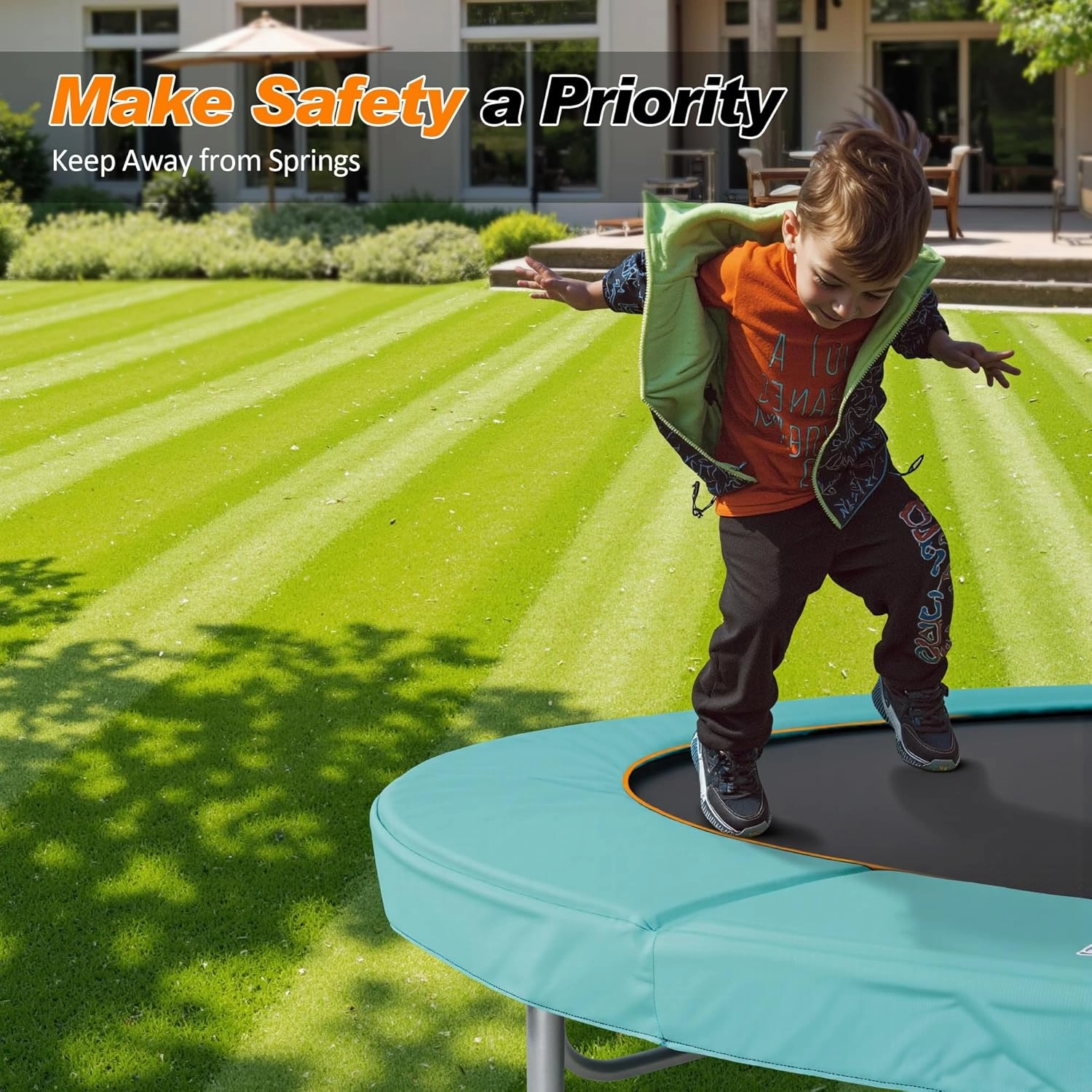 Exacme Upgraded Double-Sided Trampoline Pad 8 10 12 14 15 16ft, Replacement Safety Spring Cover Round, Waterproof Tear-Resistant, No Hole for Pole