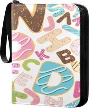 Exnundod 4 Pocket Trading Card Binder Cute Donut Alphabet PU Leather Card Collection Binder Colorful Letter 400 Cards Organizer Binder Collectible Trading Card Albums for Sports Game Card