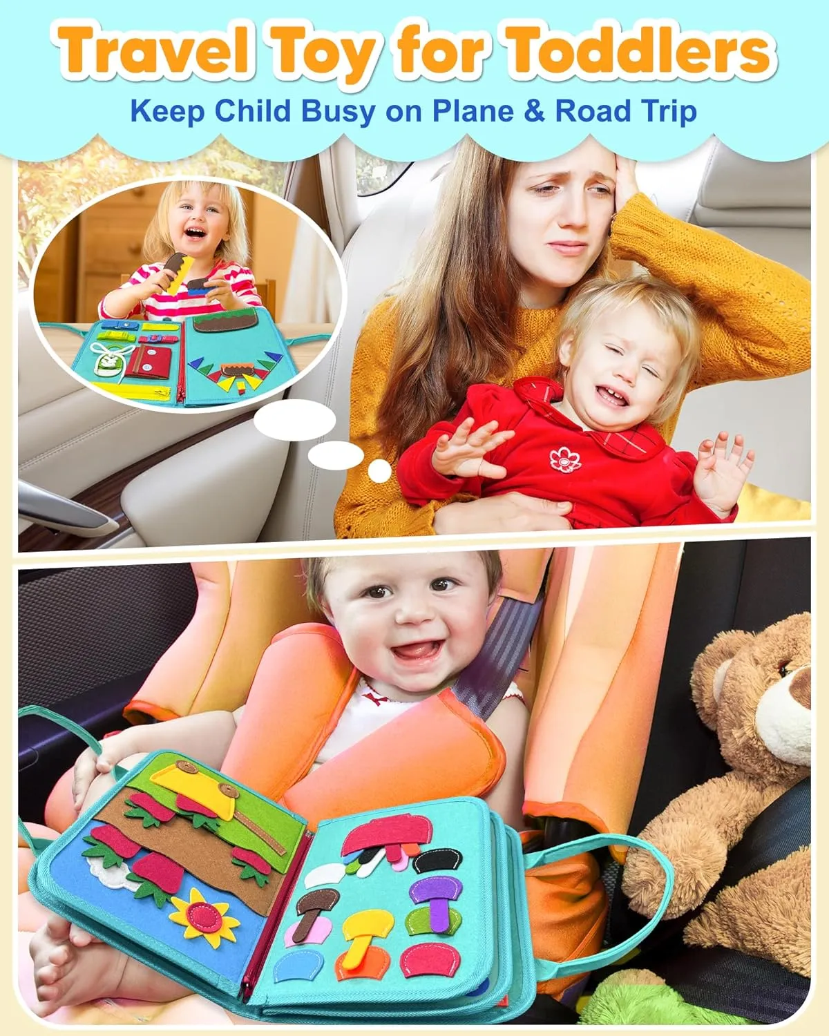 Exorany Busy Board Montessori Toys for Toddler Boy Girl Birthday Gifts, Busy Book Sensory Learning Toys for Toddlers, Toddler Travel Educational Activities