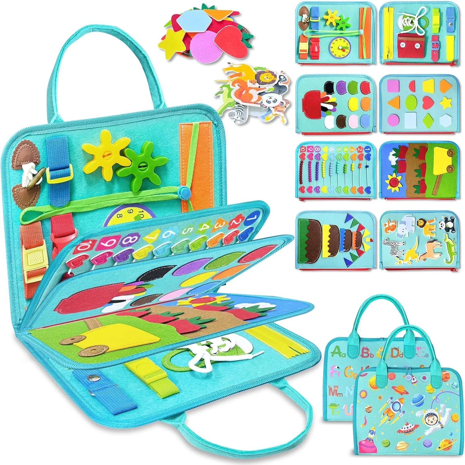 Exorany Busy Board Montessori Toys for Toddler Boy Girl Birthday Gifts, Busy Book Sensory Learning Toys for Toddlers, Toddler Travel Educational Activities