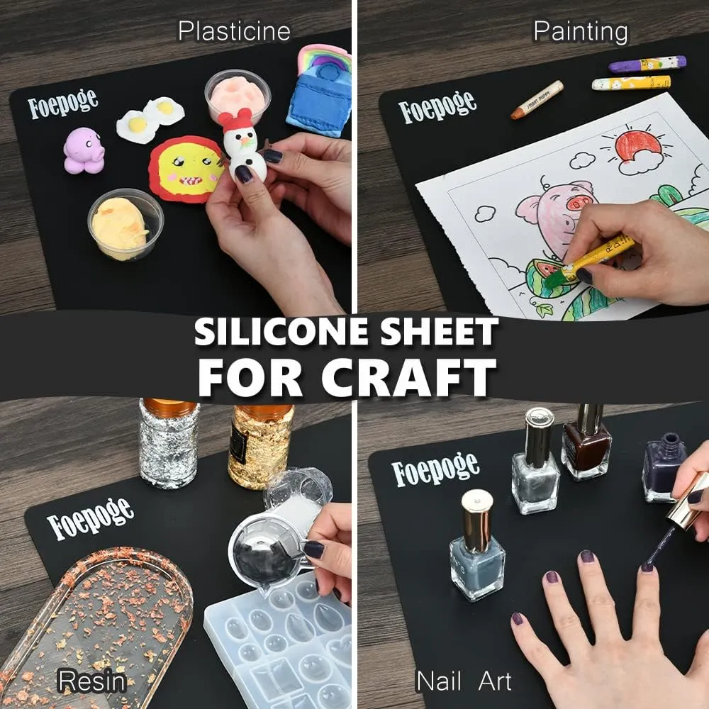 Extra Large Silicone Mat for Resin 36.2" x 24", 2MM Thick Silicone Craft Mat for Table, Multifunction Silicon Matt for Kitchen Countertop Protector Heat Resistant Placemat by Foepoge(Black)