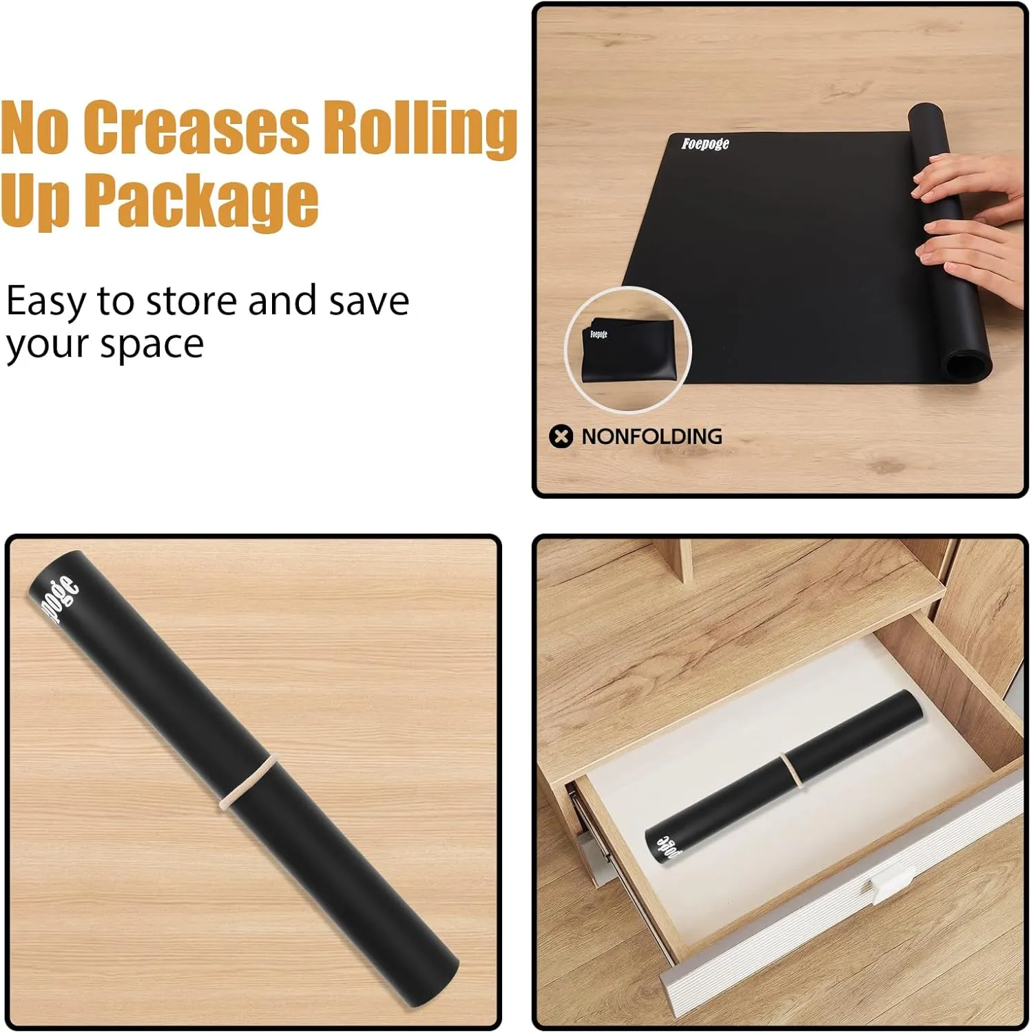 Extra Large Silicone Mat for Resin 36.2" x 24", 2MM Thick Silicone Craft Mat for Table, Multifunction Silicon Matt for Kitchen Countertop Protector Heat Resistant Placemat by Foepoge(Black)