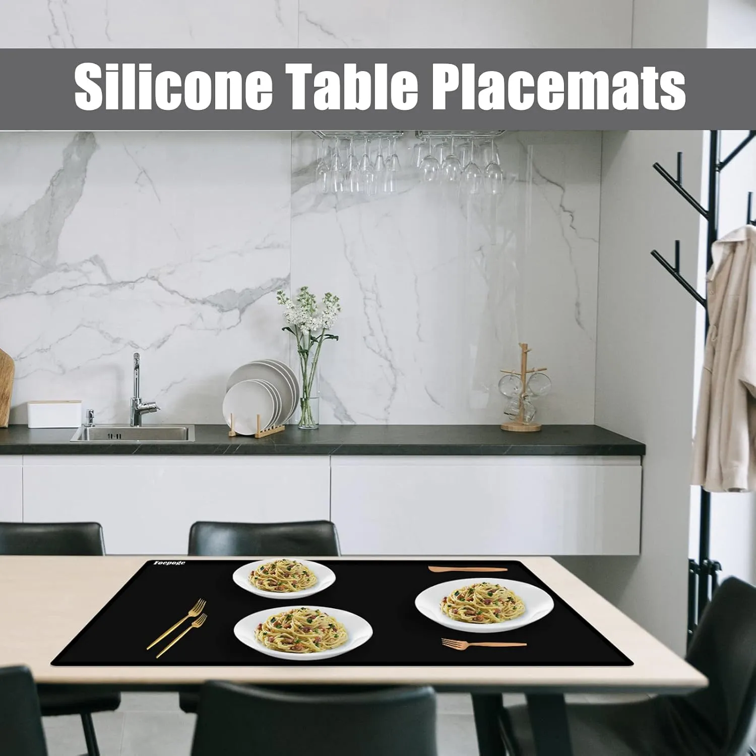 Extra Large Silicone Mat for Resin 36.2" x 24", 2MM Thick Silicone Craft Mat for Table, Multifunction Silicon Matt for Kitchen Countertop Protector Heat Resistant Placemat by Foepoge(Black)