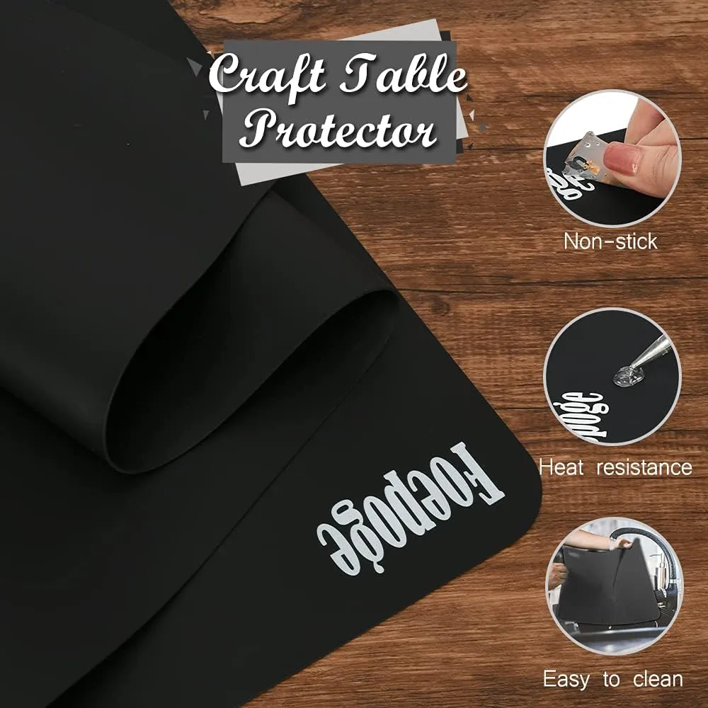 Extra Large Silicone Mat for Resin 36.2" x 24", 2MM Thick Silicone Craft Mat for Table, Multifunction Silicon Matt for Kitchen Countertop Protector Heat Resistant Placemat by Foepoge(Black)