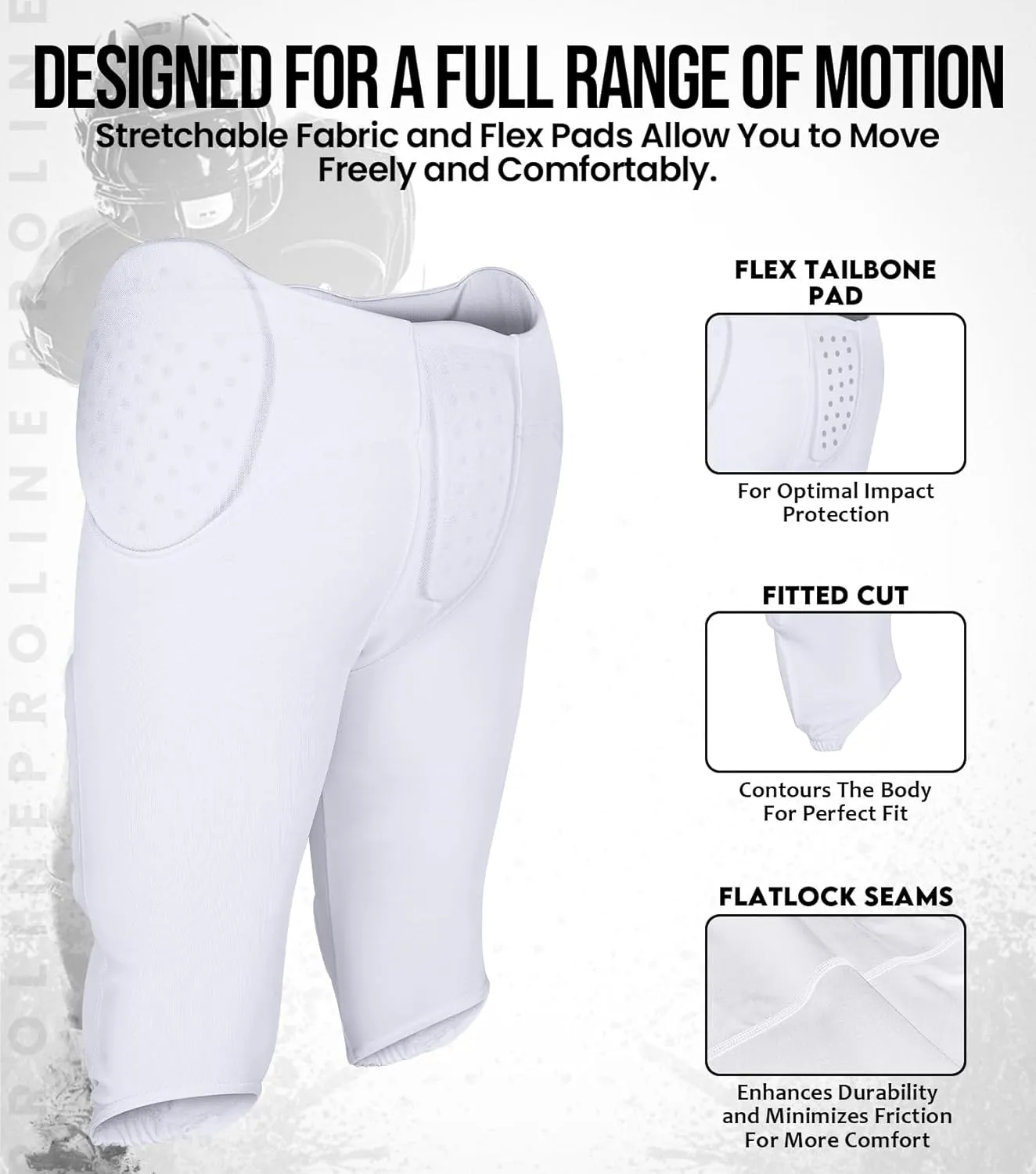 Exxact Sports Proline Men's Integrated Football Pants with 7 Flex Pads, Lightweight Football Practice Pants for Protection