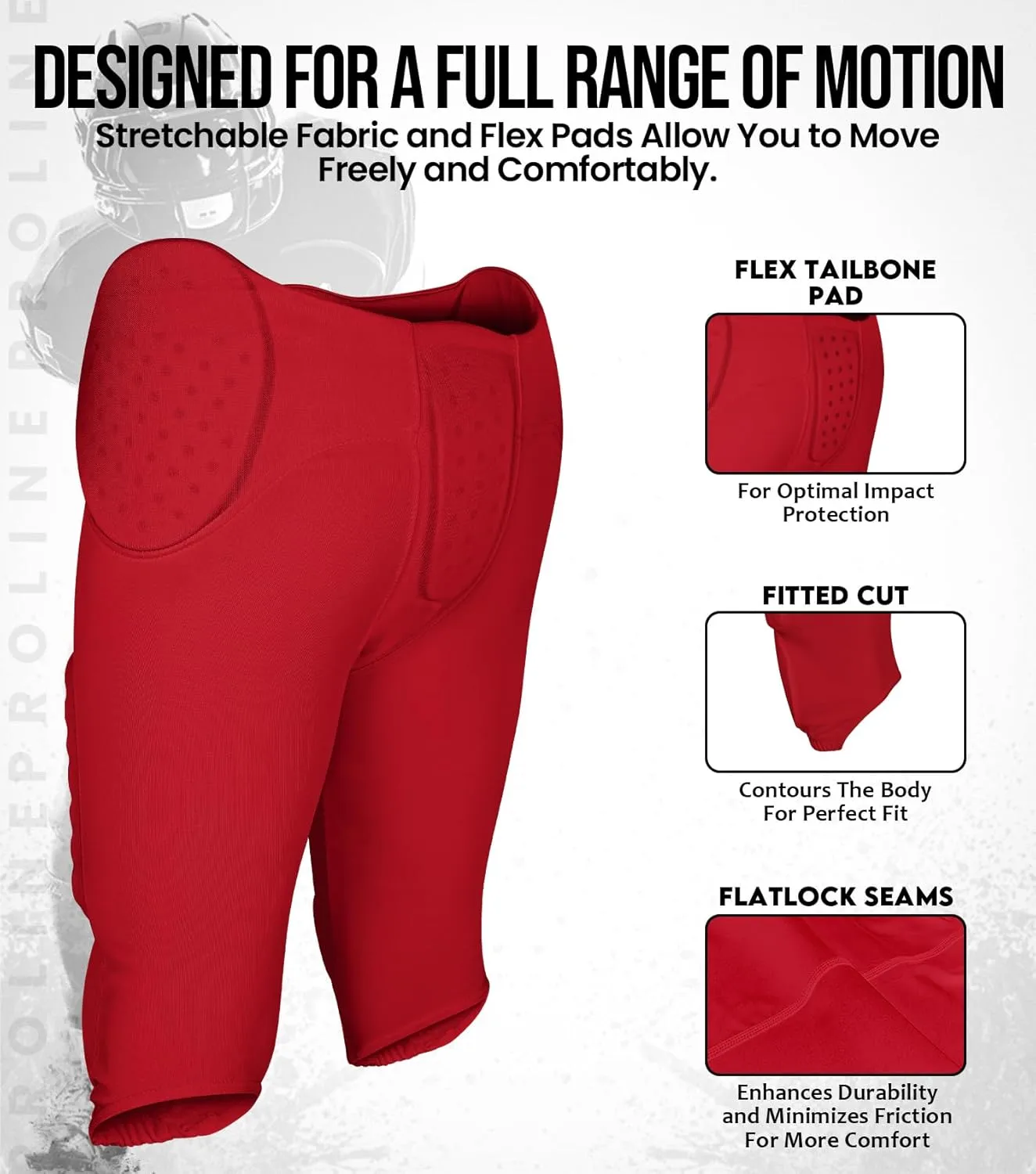 Exxact Sports Proline Men's Integrated Football Pants with 7 Flex Pads, Lightweight Football Practice Pants for Protection