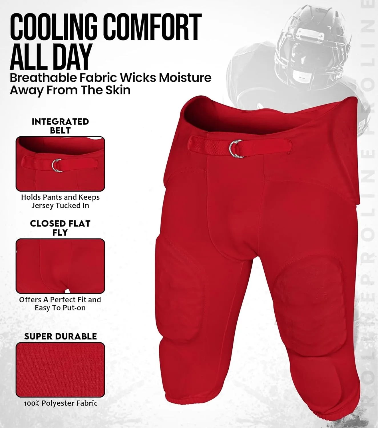 Exxact Sports Proline Men's Integrated Football Pants with 7 Flex Pads, Lightweight Football Practice Pants for Protection