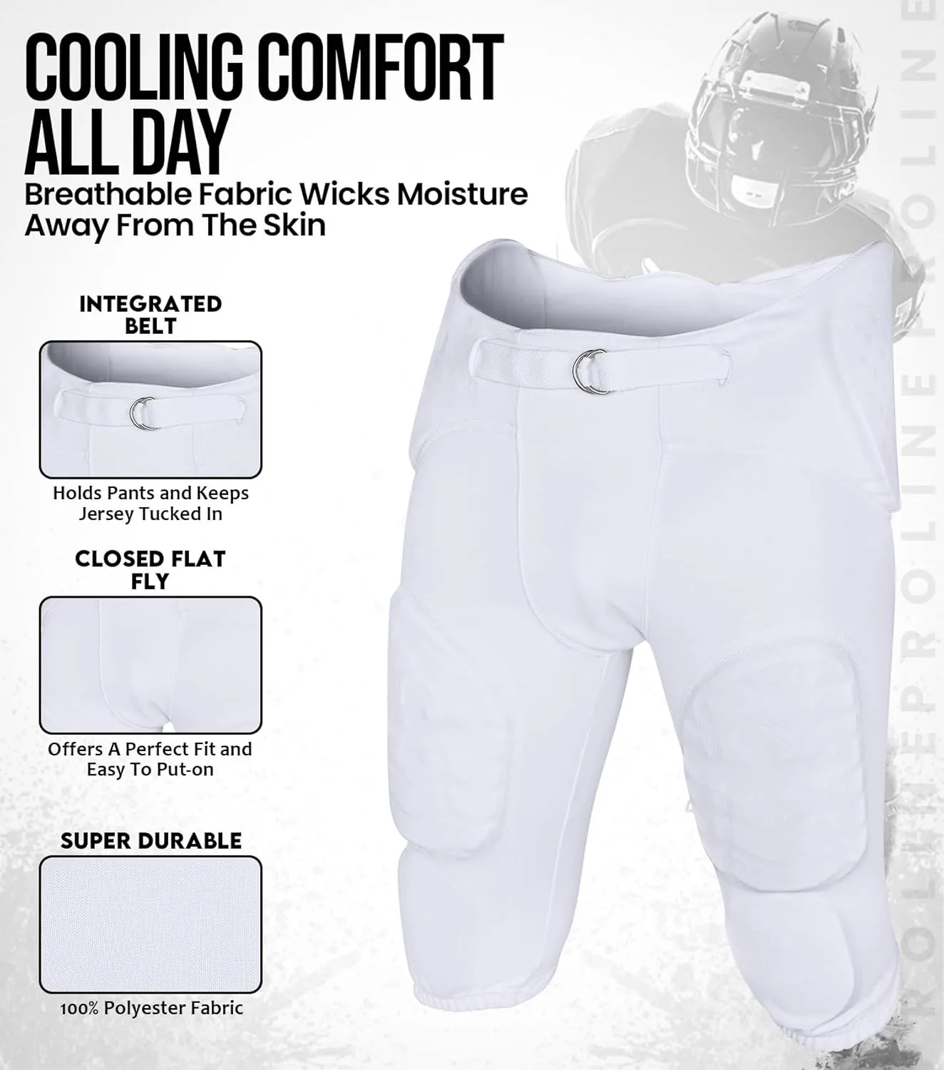Exxact Sports Proline Men's Integrated Football Pants with 7 Flex Pads, Lightweight Football Practice Pants for Protection