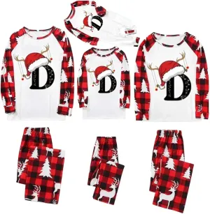 Family Christmas Pajamas Matching Sets 2024 Alphabet Matching Xmas Pajama Sets Cute Funny Holiday Sleepwear Sets