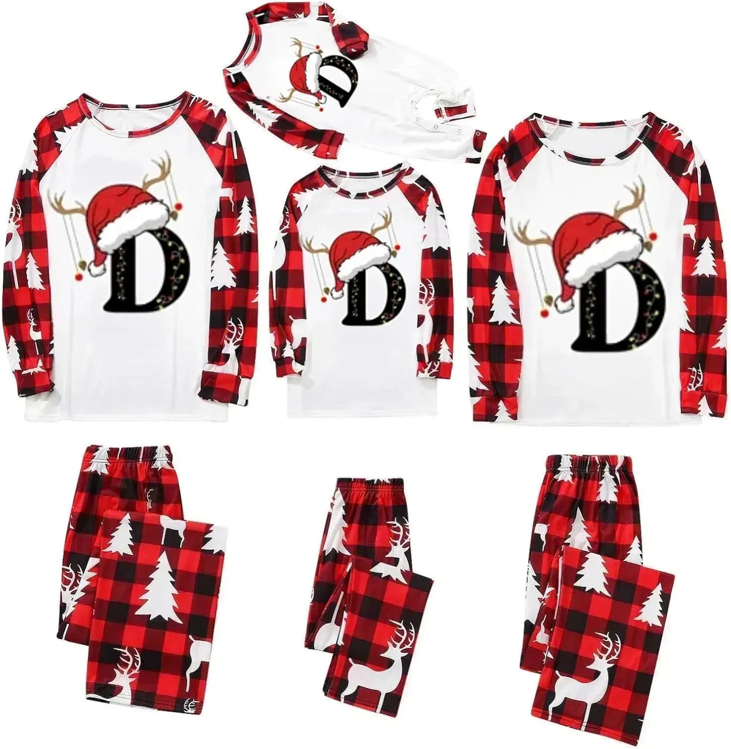 Family Christmas Pajamas Matching Sets 2024 Alphabet Matching Xmas Pajama Sets Cute Funny Holiday Sleepwear Sets