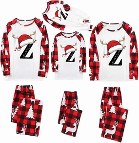 Family Christmas Pajamas Matching Sets 2024 Alphabet Matching Xmas Pajama Sets Cute Funny Holiday Sleepwear Sets