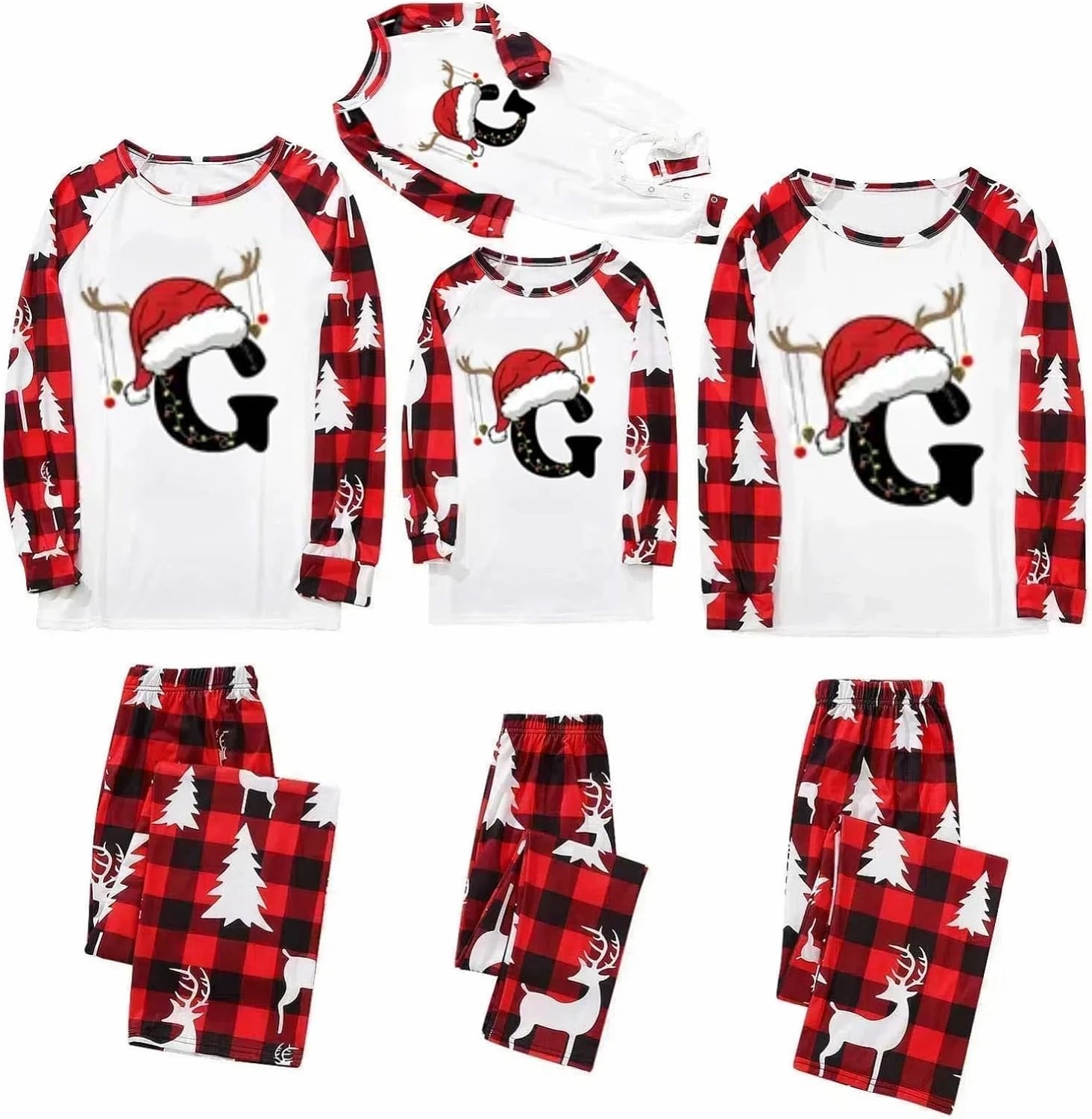 Family Christmas Pajamas Matching Sets 2024 Alphabet Matching Xmas Pajama Sets Cute Funny Holiday Sleepwear Sets