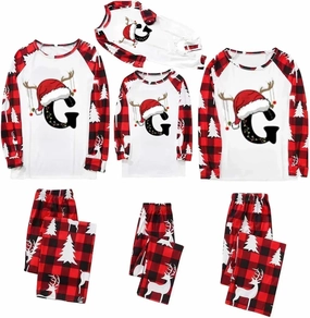 Family Christmas Pajamas Matching Sets 2024 Alphabet Matching Xmas Pajama Sets Cute Funny Holiday Sleepwear Sets