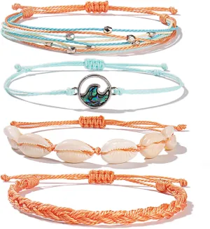FANCY SHINY Wave String Bracelets Braid Puka Shell Bead Bracelets Handmade Cute Trendy Boho Easter Jewelry Gifts for Women