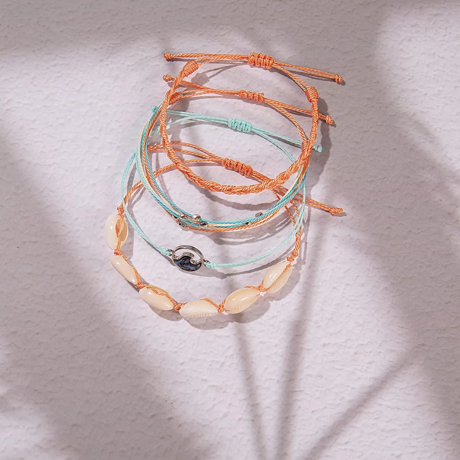 FANCY SHINY Wave String Bracelets Braid Puka Shell Bead Bracelets Handmade Cute Trendy Boho Easter Jewelry Gifts for Women
