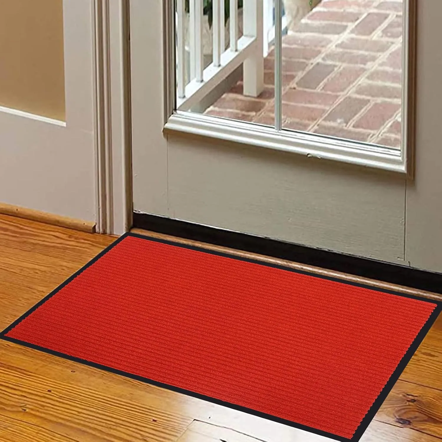 fani Heavy Duty Large Outdoor Indoor Entrance Black Doormat Waterproof Low Profile Entrance Rug Front Door Mat Patio Anti-Skid Rubber Back, 31x47 inch (China Red)