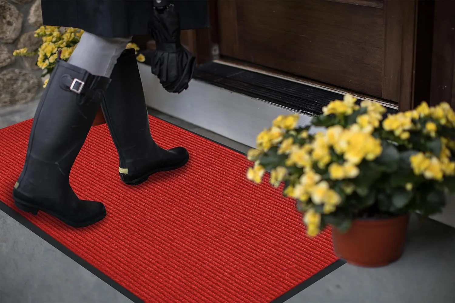fani Heavy Duty Large Outdoor Indoor Entrance Doormat Bright Red Waterproof Low Profile Entrance Rug Front Door Mat Patio Anti-Skid Rubber Back, 31x47 inch (Bright Red)