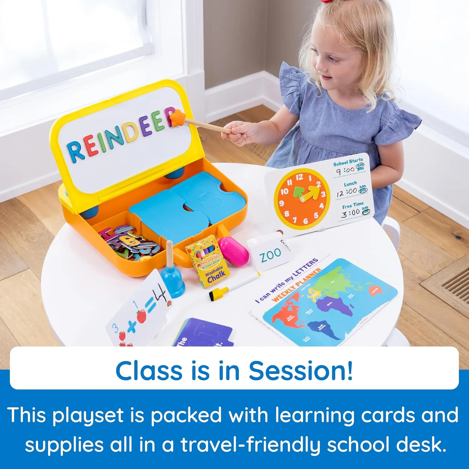 Fat Brain Toys Pretendables School Set, Pretend Play Toys with Magnetic Alphabet Letters and Storage, Alphabet Learning Toys, Pretend Play Teacher Set, Ages 3 