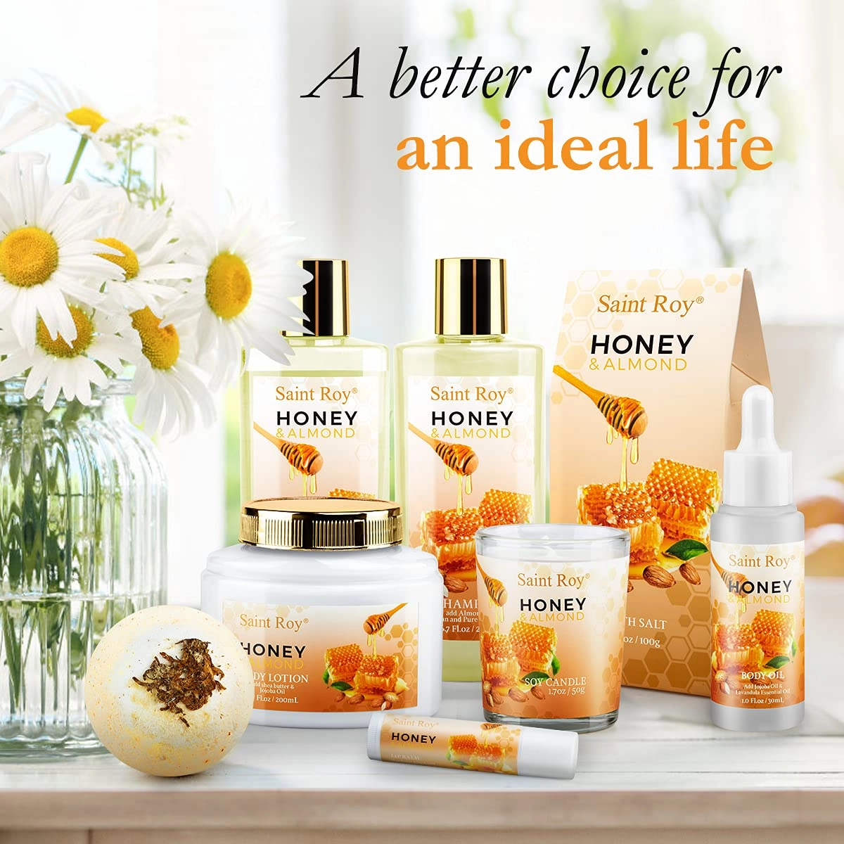 Fathers Day Gifts for Men Bath spa Gifts for Her Spa Gift Basket, Honey Almond Spa Basket Bath and Body Set with Bath Bomb, Jojoba Oil & Lip Balm, Birthday Holiday Home Spa Gifts for Women & Men Dad