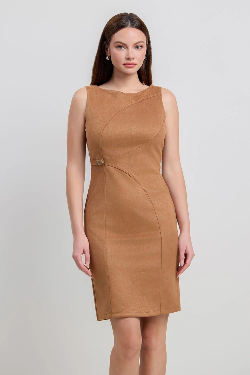 Faux Suede Seam Detail H line Mini Dress