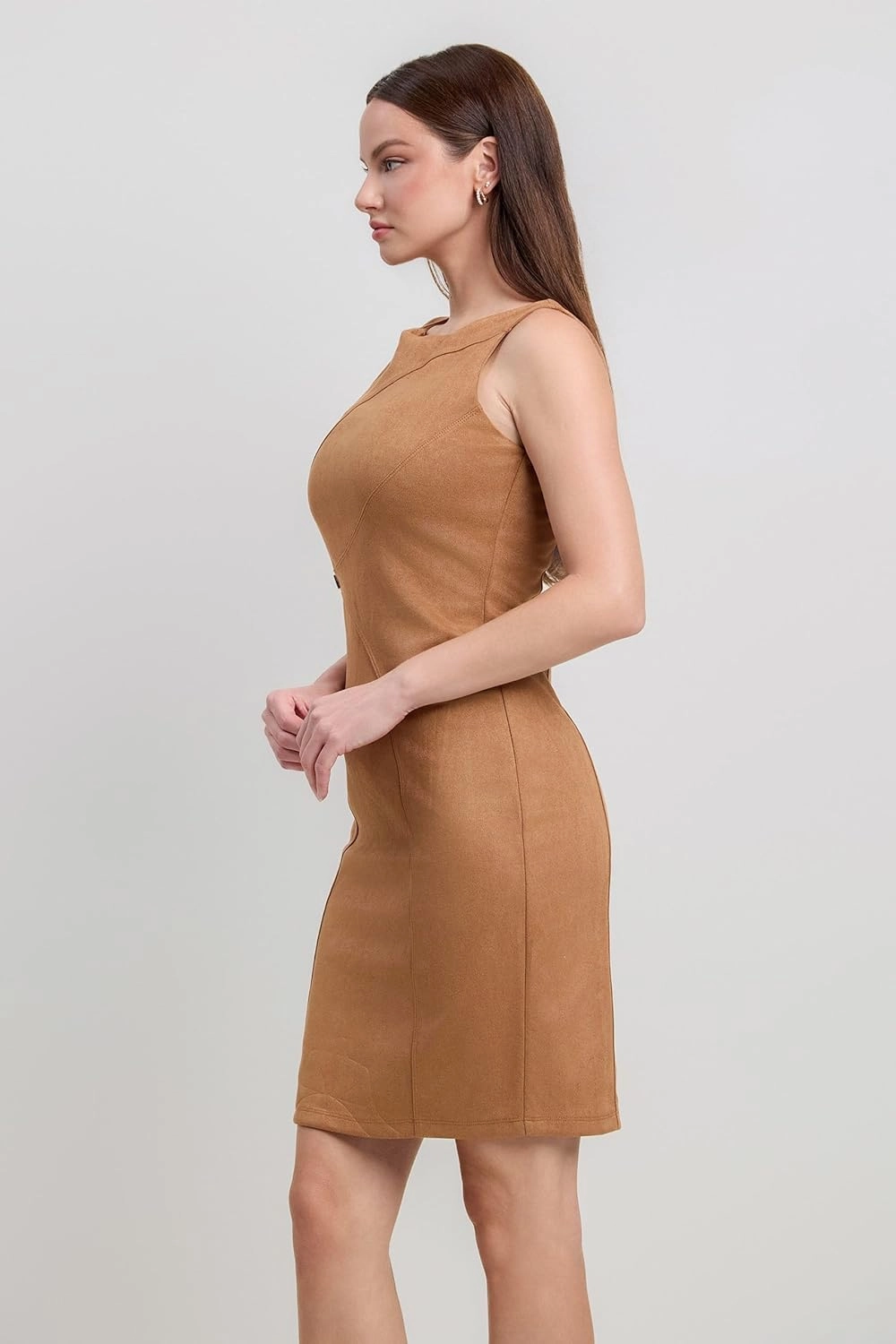 Faux Suede Seam Detail H line Mini Dress