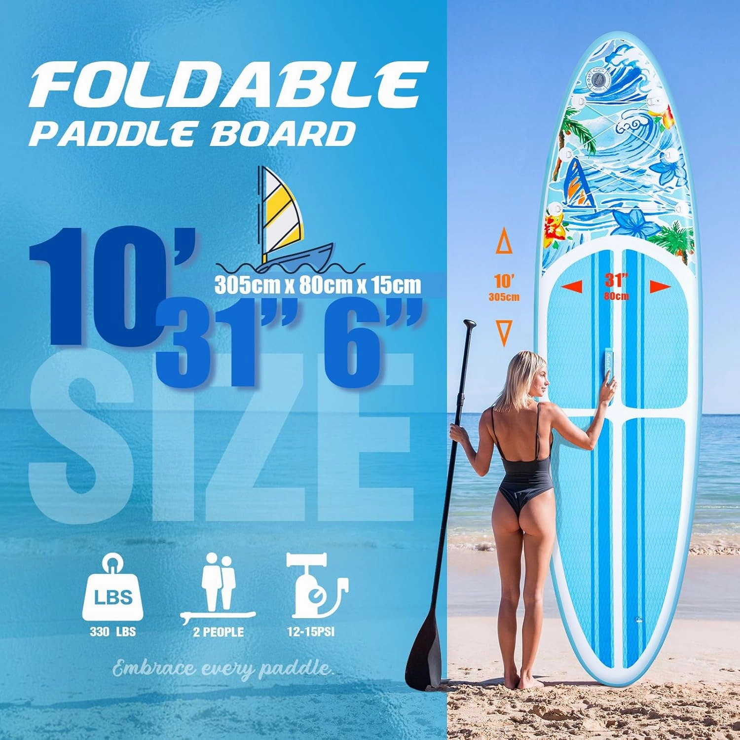 FEATH-R-LITE Inflatable Paddle Board Stand Up Paddleboards for Adults SUP with Premium Accessories Pump, Adjustable Paddle, Leash, Three Fins, Backpack