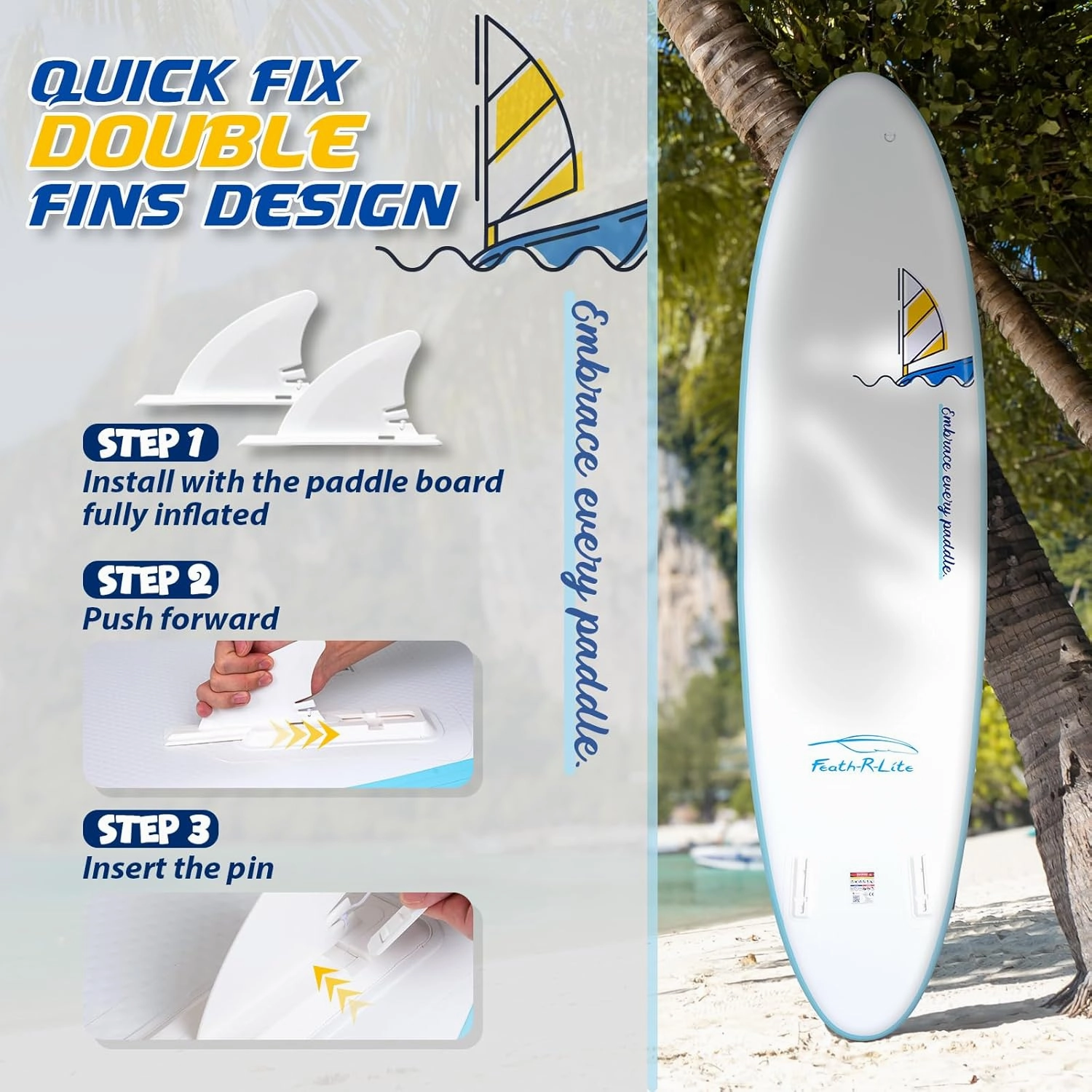 FEATH-R-LITE Inflatable Paddle Board Stand Up Paddleboards for Adults SUP with Premium Accessories Pump, Adjustable Paddle, Leash, Three Fins, Backpack