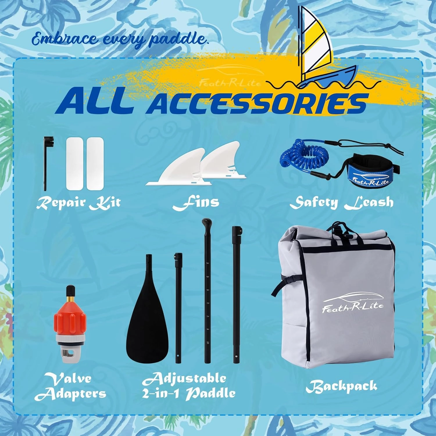 FEATH-R-LITE Inflatable Paddle Board Stand Up Paddleboards for Adults SUP with Premium Accessories Pump, Adjustable Paddle, Leash, Three Fins, Backpack