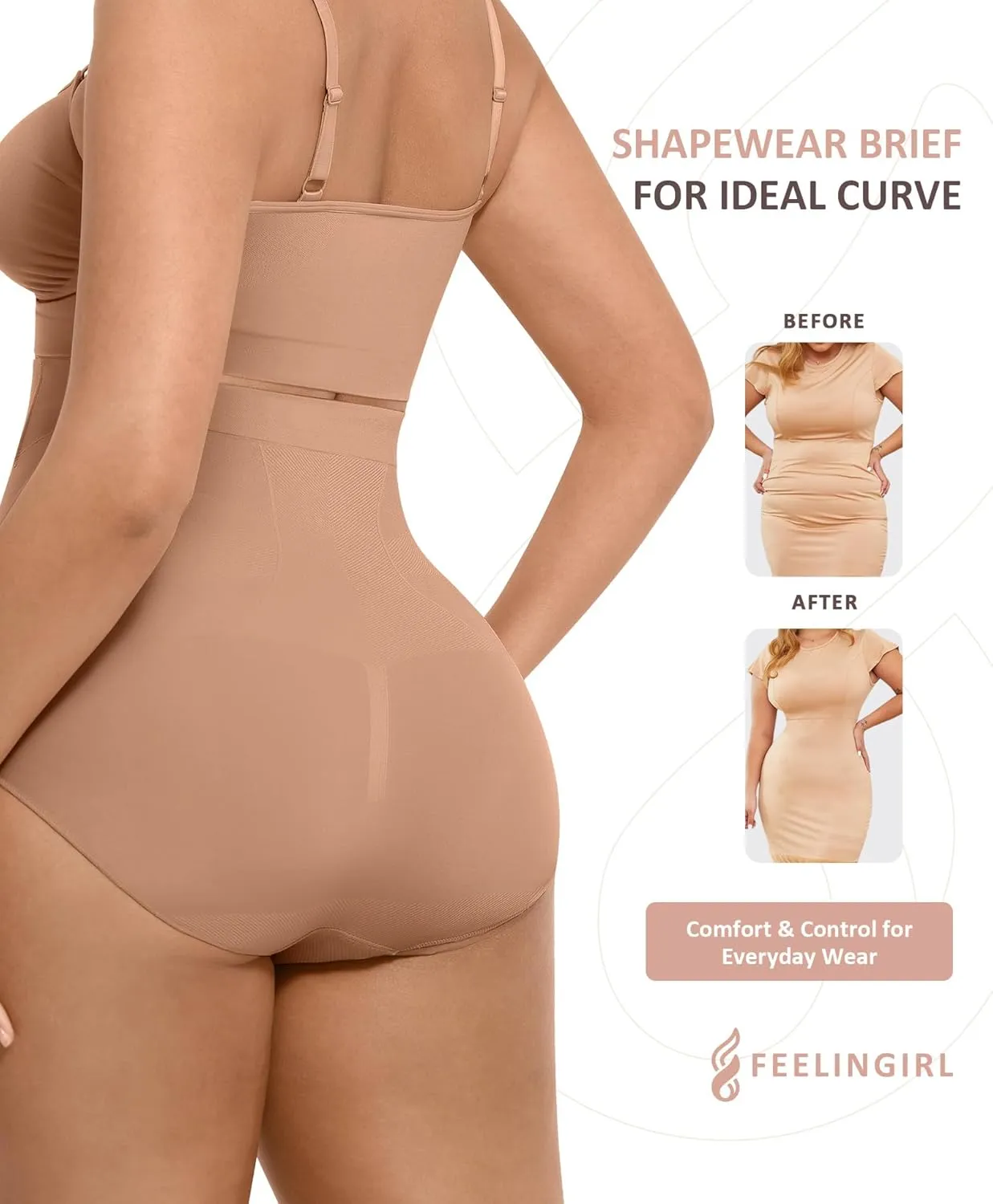FeelinGirl Body Shaper Tummy Control Shapewear Underwear High Waisted Sculpting Briefs Panty Girdle