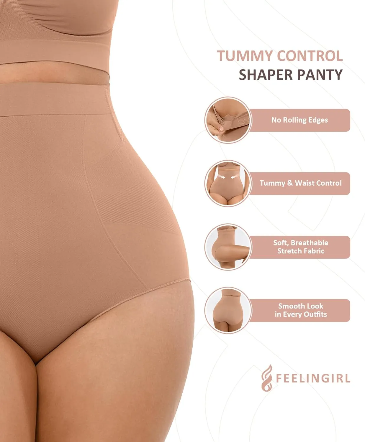 FeelinGirl Body Shaper Tummy Control Shapewear Underwear High Waisted Sculpting Briefs Panty Girdle
