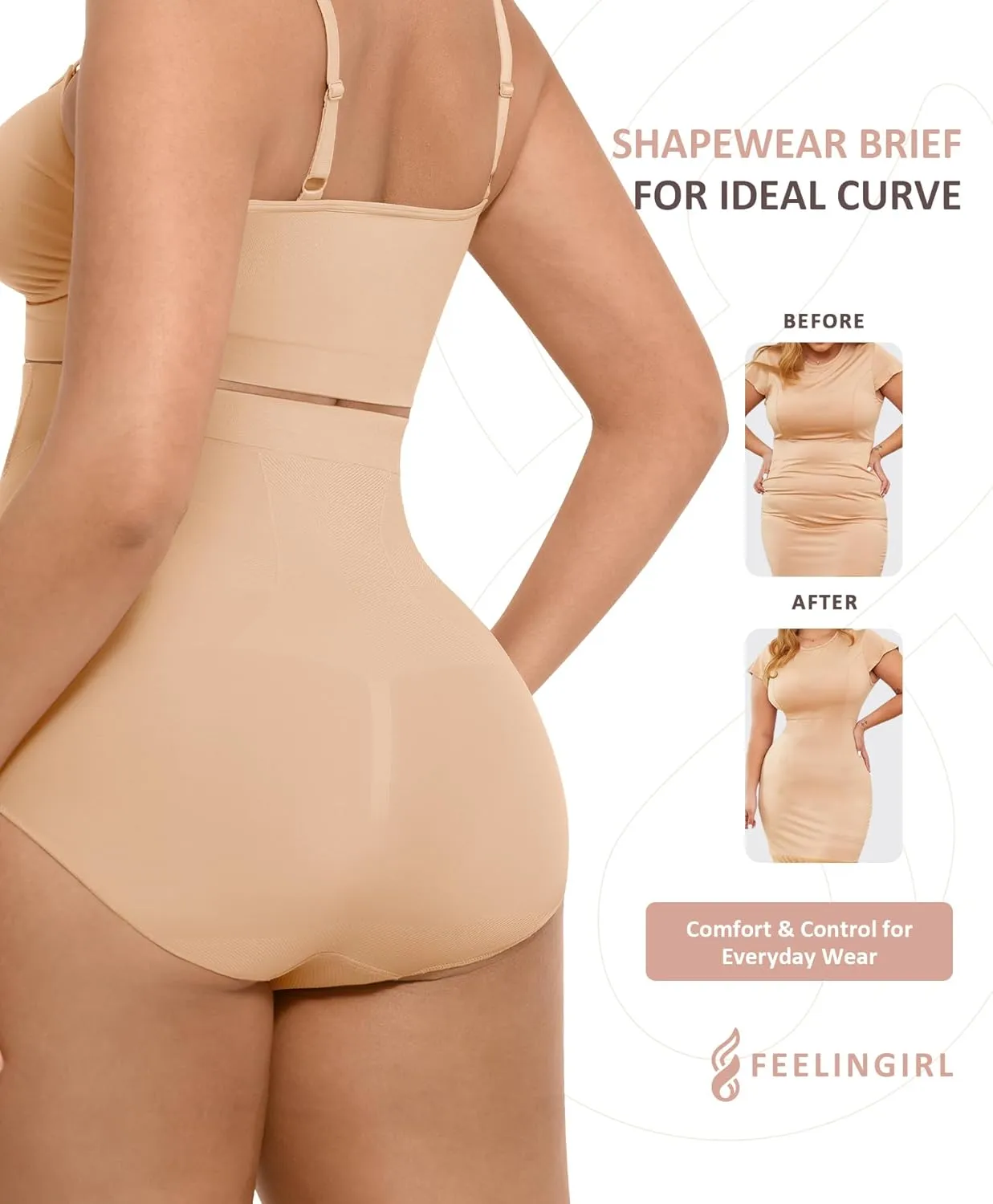 FeelinGirl Body Shaper Tummy Control Shapewear Underwear High Waisted Sculpting Briefs Panty Girdle
