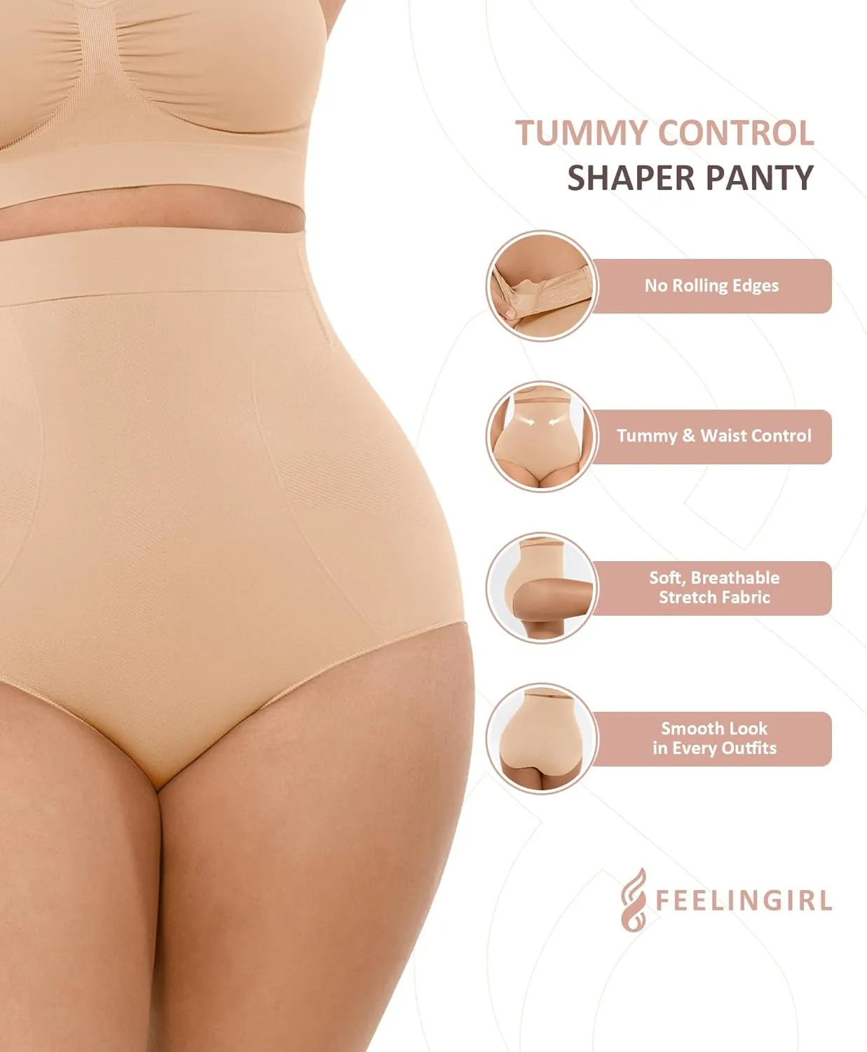 FeelinGirl Body Shaper Tummy Control Shapewear Underwear High Waisted Sculpting Briefs Panty Girdle