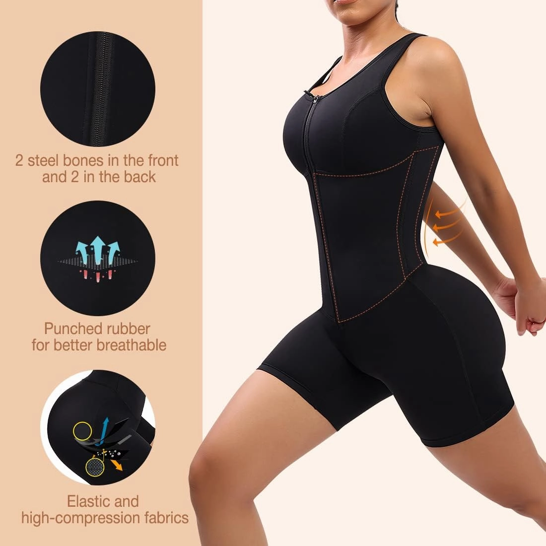 FeelinGirl Shapewear for Women Tummy Control BBL Zipper Colombianas Butt Lifting Full Body Shaper Corset Shapewear
